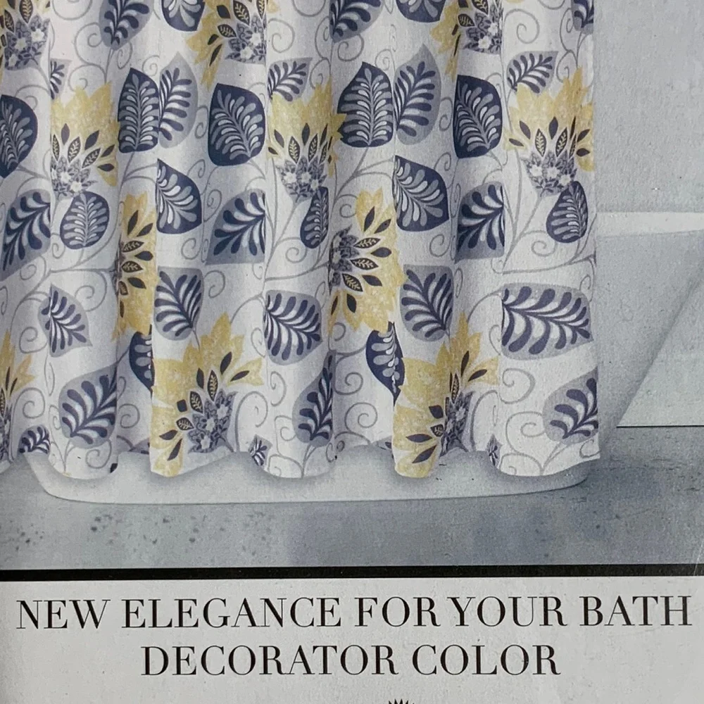 Shower Curtain Fabric Botanical Leaf Print Multicolor Blue Black Grey Yellow - Picture 4 of 11